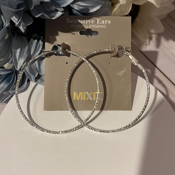 Large Silver-Tone Hoop Earrings - Picture 1 of 4